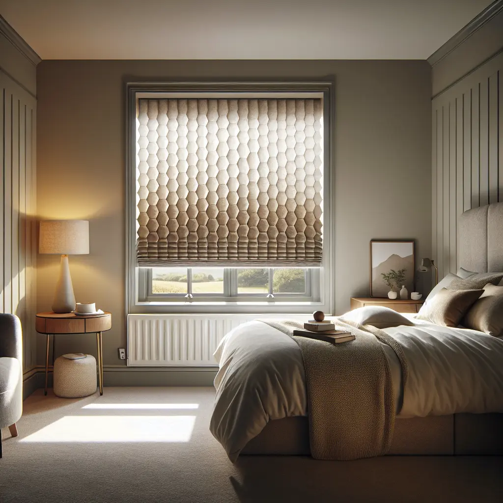 Bedroom honeycomb pleated window blind.