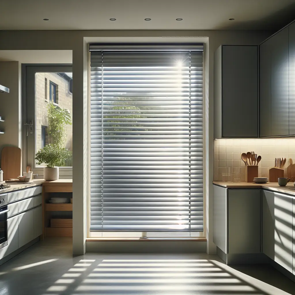 Kitchen aluminium venetian blind detail.