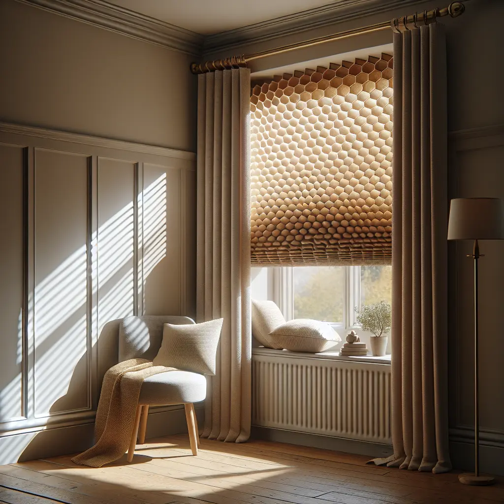 Honeycomb pleated blind and curtain.