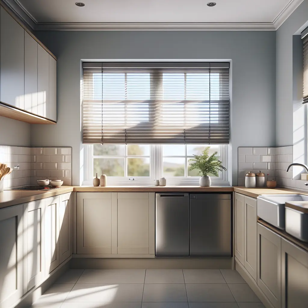 Kitchen dual-shade blind, bead-fit frame.