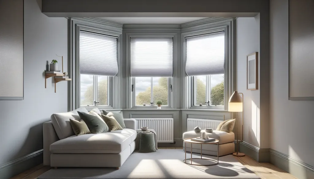 Tilt-and-turn windows, bead-fit honeycomb blinds.