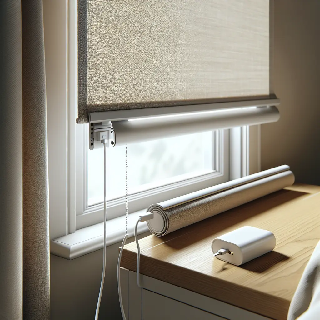 Motorised roller blind charging detail.