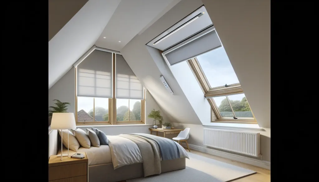 Motorised blackout loft skylight blinds.